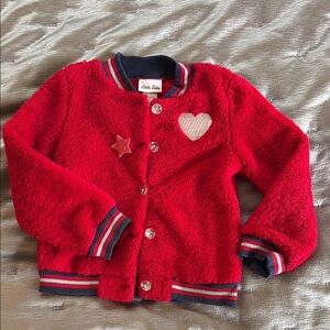 Red Fuzzy Jacket with Heart and Star Patches 5T